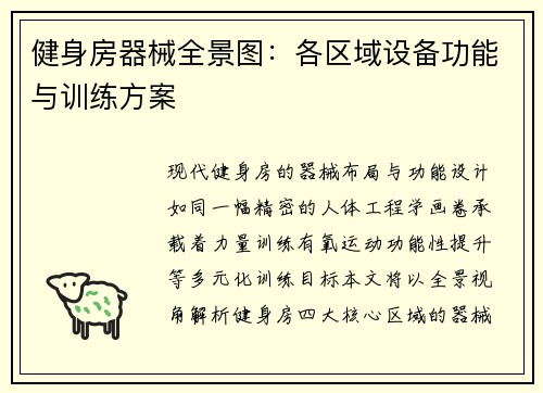 健身房器械全景图：各区域设备功能与训练方案